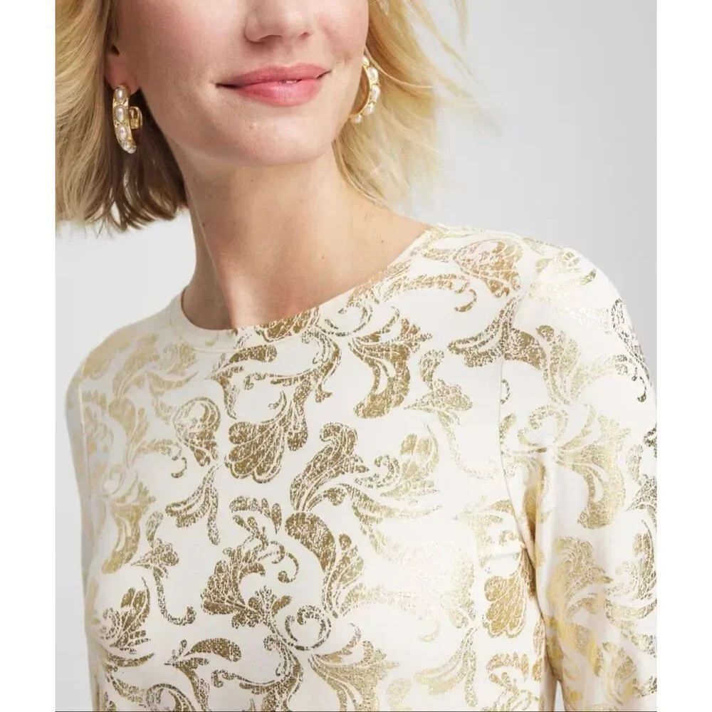 Chicos Touch of Foil Long Sleeved Tee NWT - Picture 2 of 9